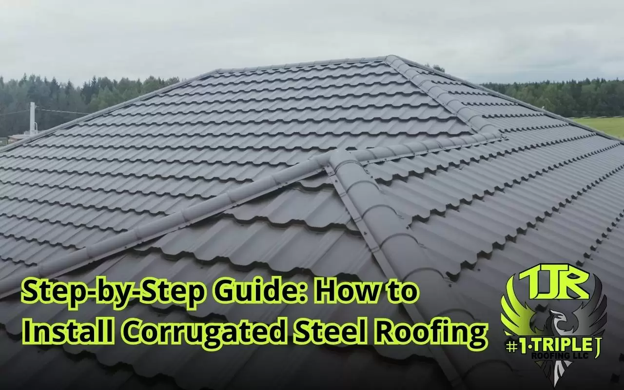 Close-up of overlapping corrugated roofing sheets correctly
